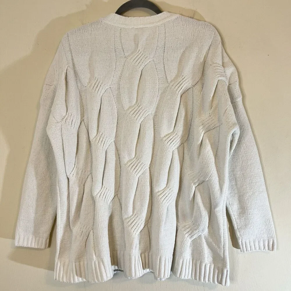 J Jill Womens Chenille Sweater Off White Cable Knit Pullover Size Medium